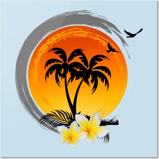 Sunset palm trees Posters and Art